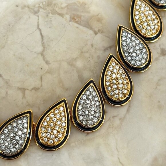 Butler Fifth Avenue Gold Tone, Black Enamel Swarovski Crystals Teardrop Choker - Picture 6 of 9